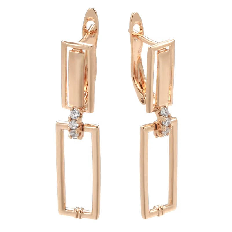 Luxury Square Drop Earrings for Women Unusual 585 Rose Gold Natural Zircon Geometry Earrings Fashion Minimalist Jewelry