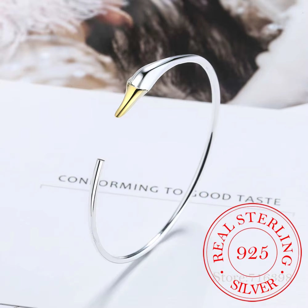 925 Sterling Silver Swan Cuff Bangles Fashionable Simple Adjustable Open Bangles for Women Elegant Festival Jewelry