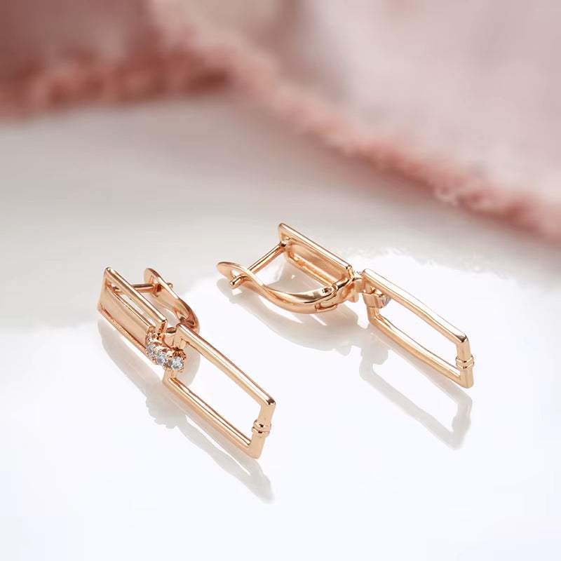 Luxury Square Drop Earrings for Women Unusual 585 Rose Gold Natural Zircon Geometry Earrings Fashion Minimalist Jewelry