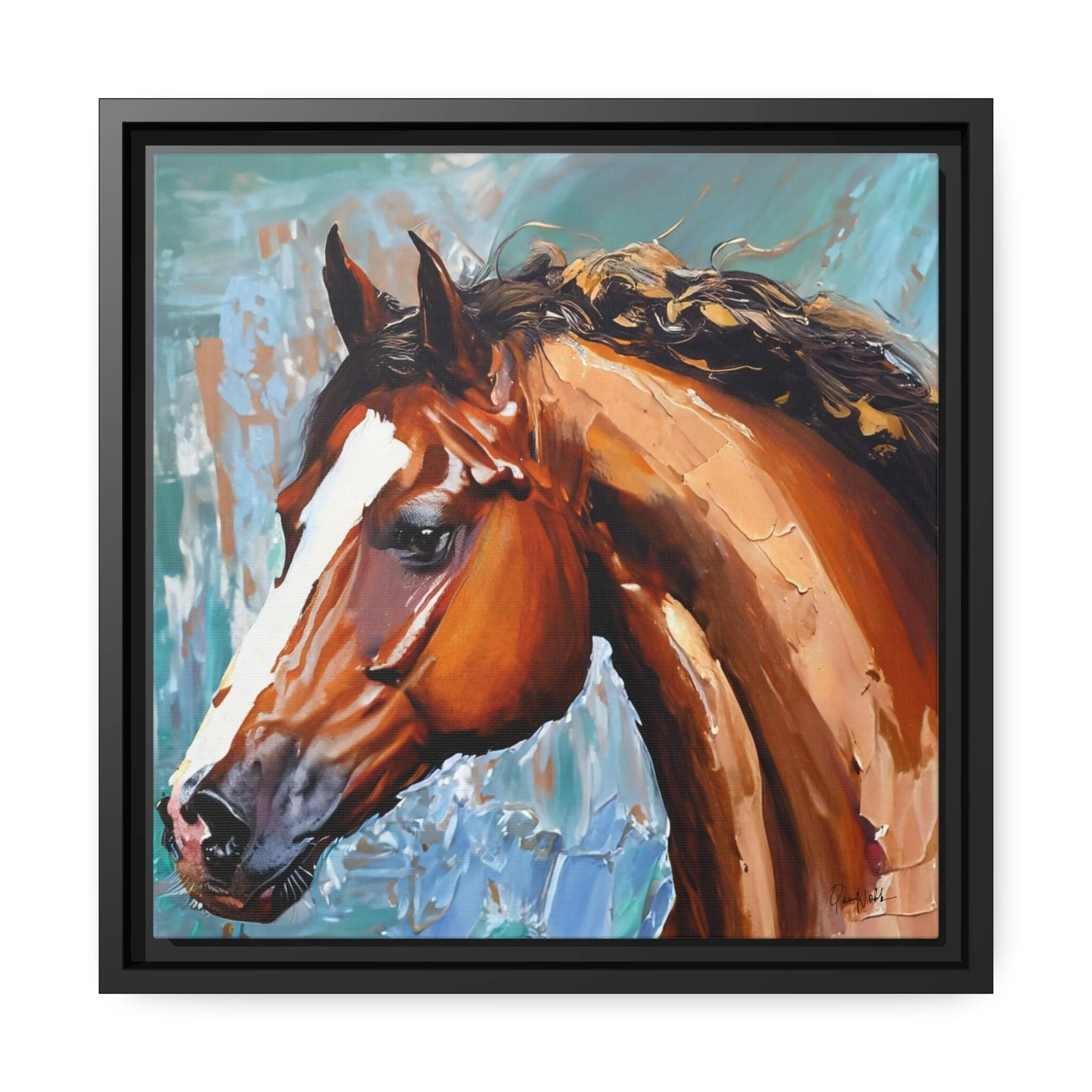 Brown Stallion Portrait Canvas Wall Art - Elevate Your Space with QueenNoble's Masterpiece