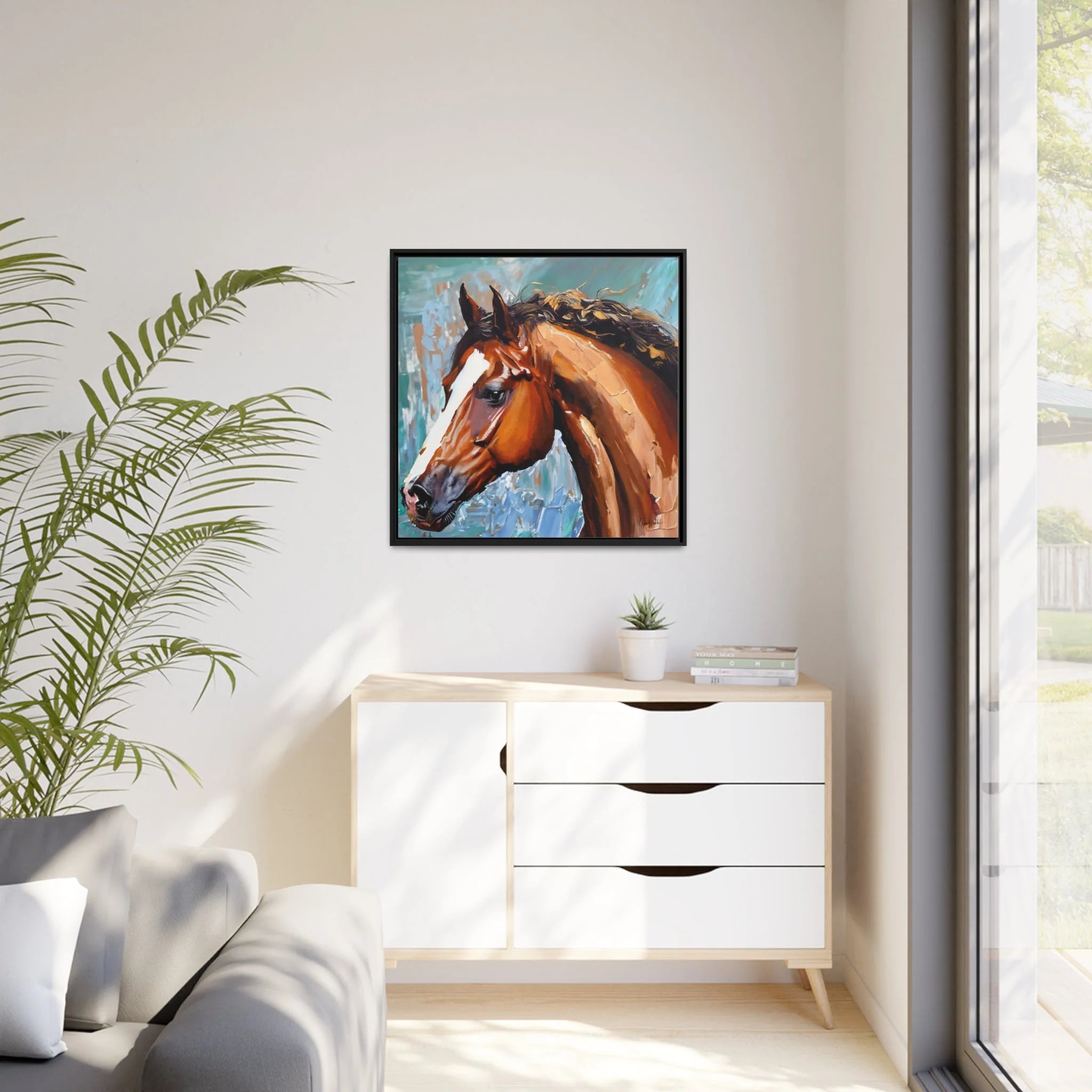 Brown Stallion Portrait Canvas Wall Art - Elevate Your Space with QueenNoble's Masterpiece