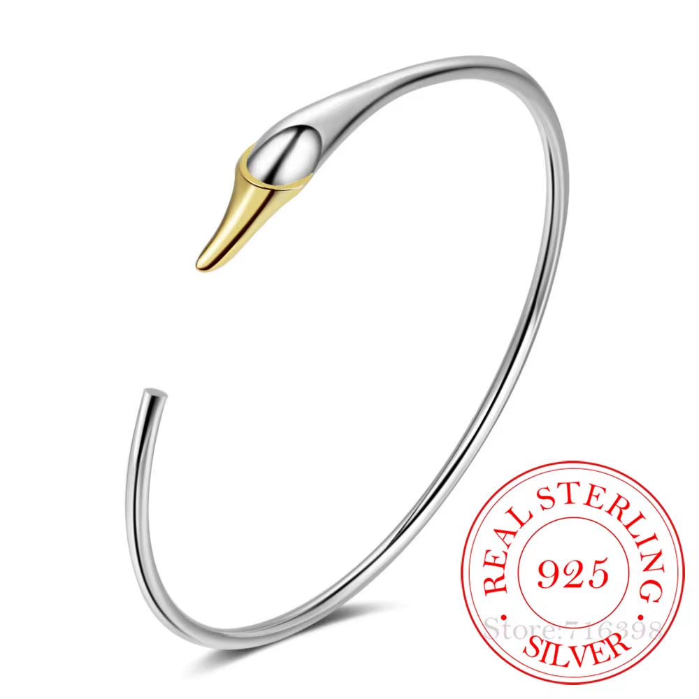 925 Sterling Silver Swan Cuff Bangles Fashionable Simple Adjustable Open Bangles for Women Elegant Festival Jewelry