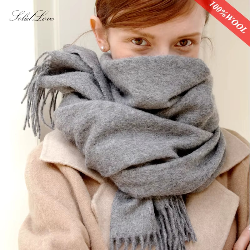 Solidlove Wool Winter Scarf Women Scarves Adult Scarves for Ladies 100% Wool Scarf Women Fashion Cashmere Poncho Wrap