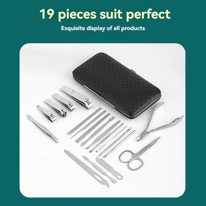 19Pcs Stainless Steel Nail Scissor Set Full Set Nail Clippers Household Cuticle Nipper Manicure Tools Nail Clippers