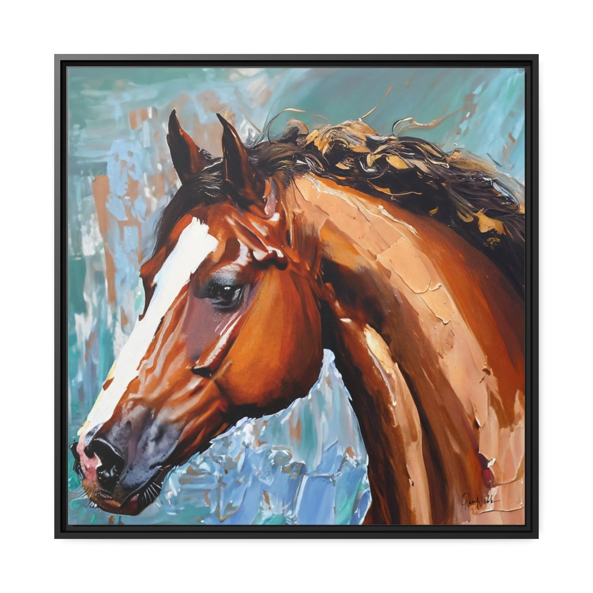 Brown Stallion Portrait Canvas Wall Art - Elevate Your Space with QueenNoble's Masterpiece