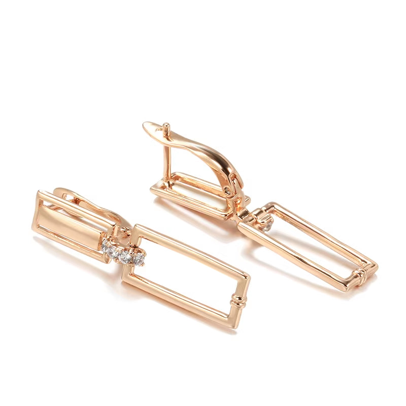 Luxury Square Drop Earrings for Women Unusual 585 Rose Gold Natural Zircon Geometry Earrings Fashion Minimalist Jewelry
