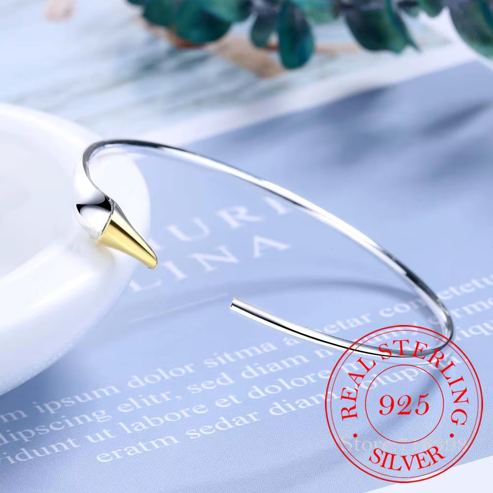 925 Sterling Silver Swan Cuff Bangles Fashionable Simple Adjustable Open Bangles for Women Elegant Festival Jewelry